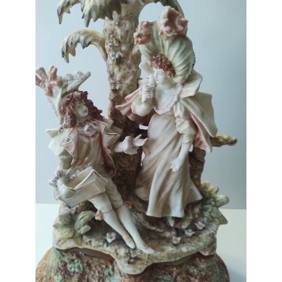 Vintage Arnart Figurine Ceramic Victorian 14" Tall Couple seated near Palm Trees - Picture 3 of 16